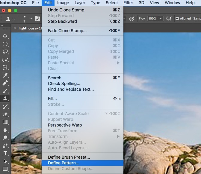 The Clone Stamp Tool  - Defining Pattern in Photoshop 
